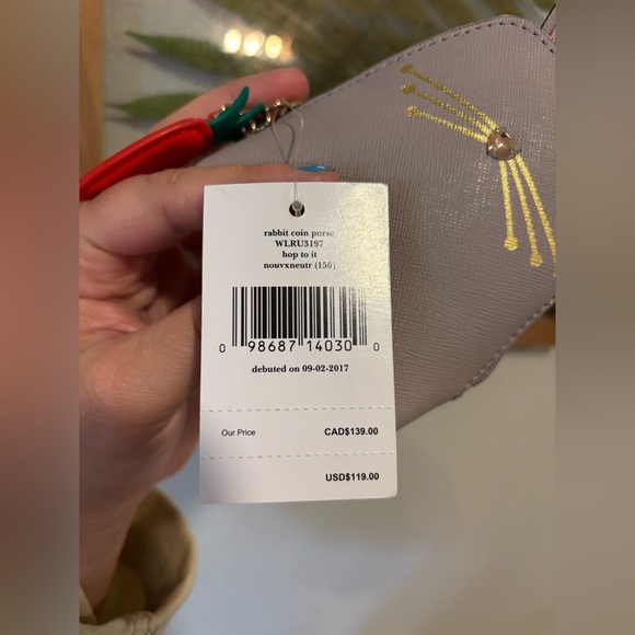 Kate Spade Rabbit Coin Purse NWT Bunny Zipper Pouch Gray Saffiano Leather - Picture 8 of 8